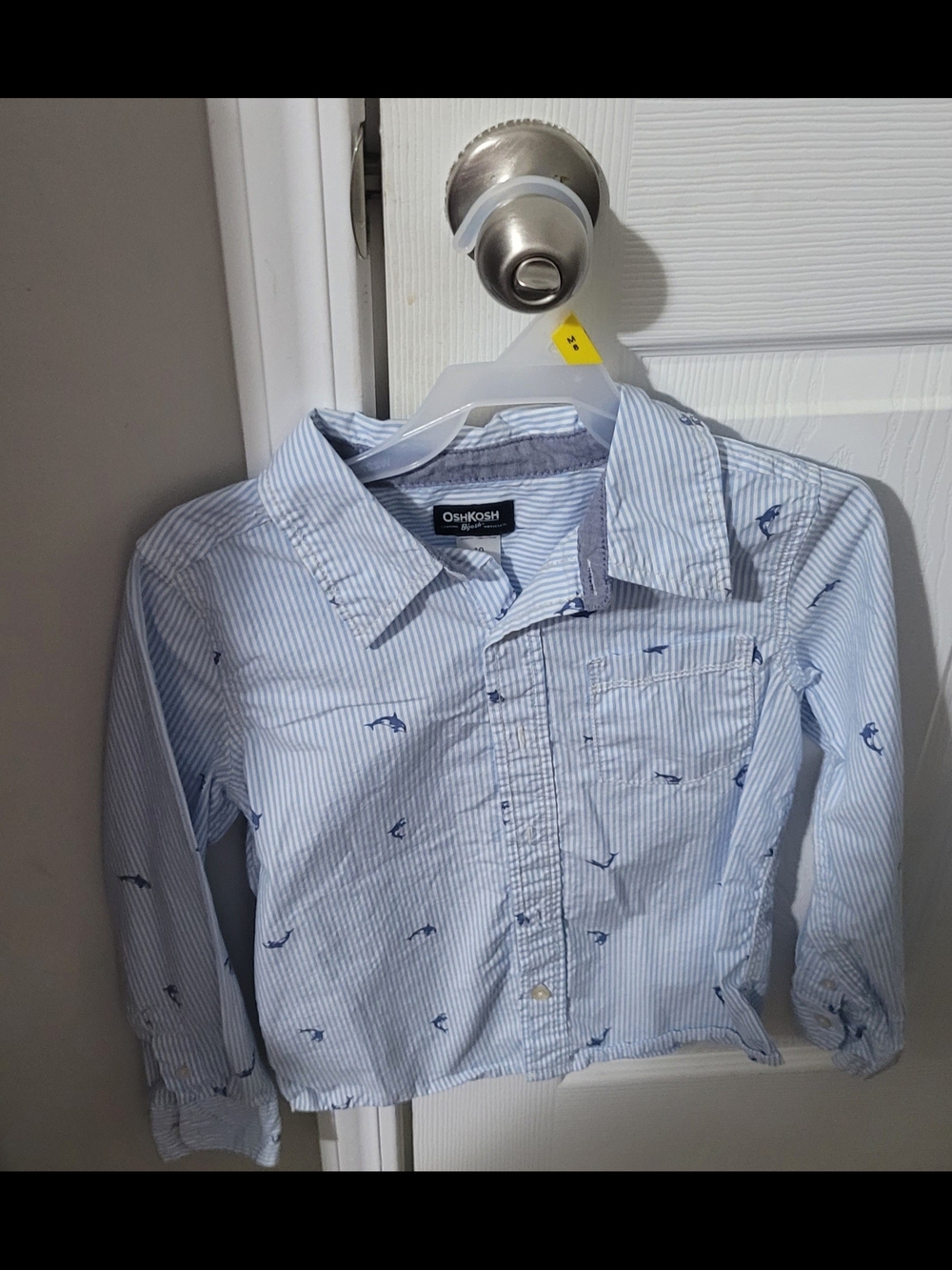 OshKosh Light Blue and White Striped Shirt with Navy Whale Print